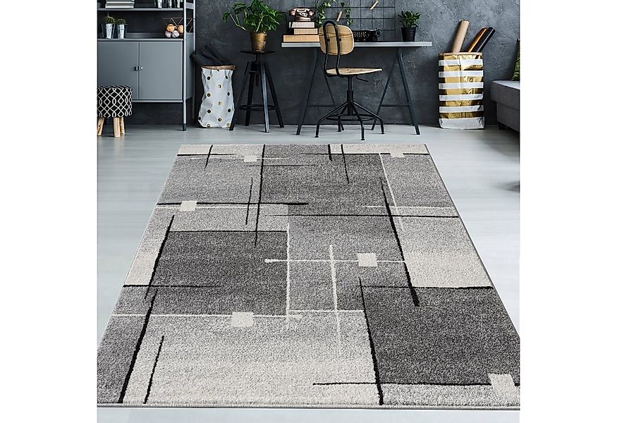 TeppichHome24 Teppich Moderner Teppich mit abstrakten Quadraten schwarz gra günstig online kaufen