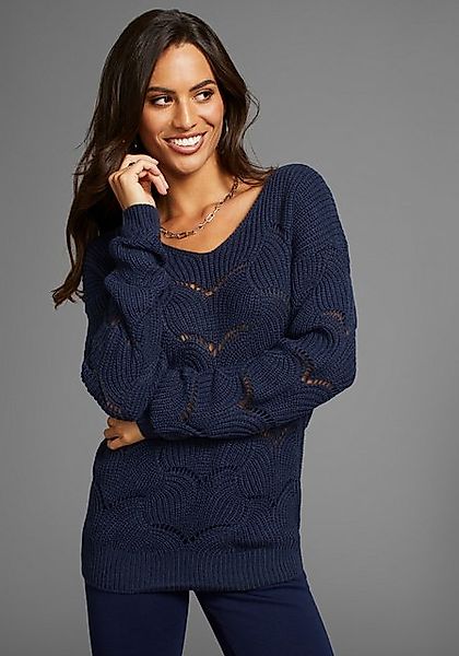 Laura Scott V-Ausschnitt-Pullover mit modischem Strickmuster - NEUE FARBEN günstig online kaufen