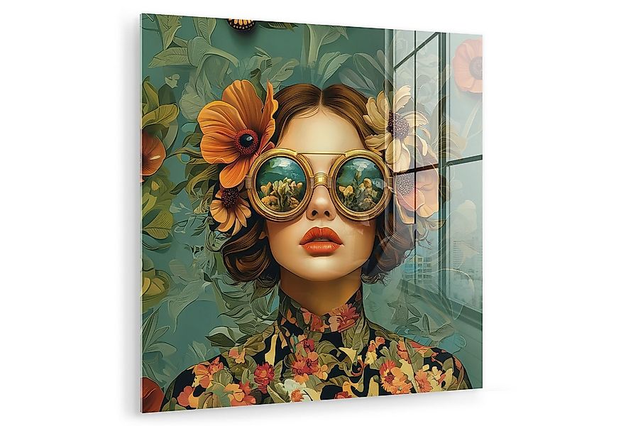 MuchoWow Acrylglasbild Frau - Blumen - Schmetterlinge - Natur - Vintage, In günstig online kaufen