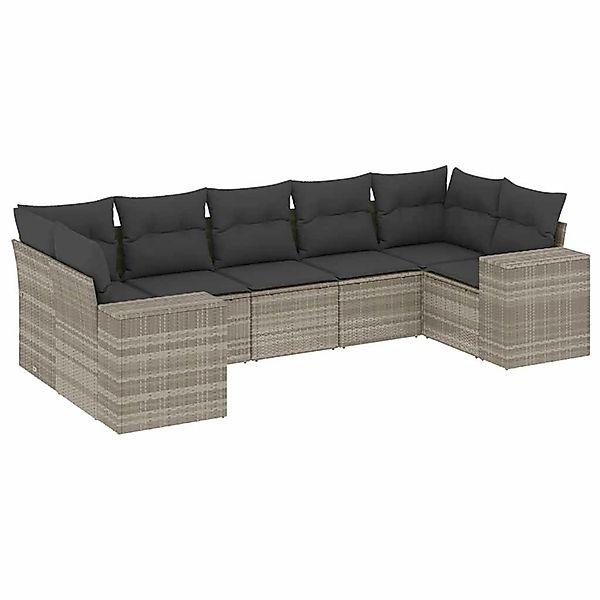 vidaXL 7-Tlg Garten-Sofagarnitur mit Kissen Hellgrau Poly Rattan 3255329 günstig online kaufen