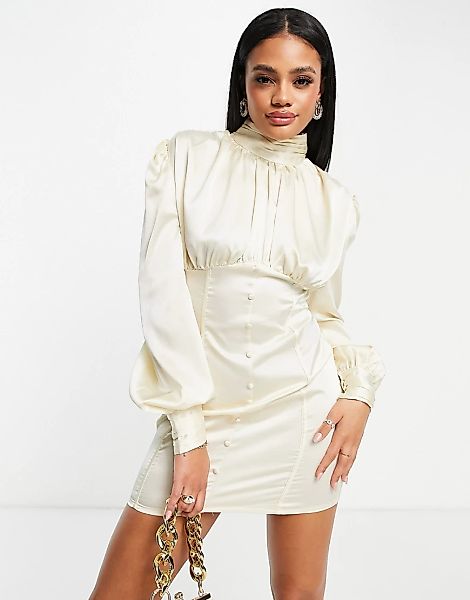 Saint Genies – Hochgeschlossenes Bodycon-Kleid aus Satin in Weiß günstig online kaufen