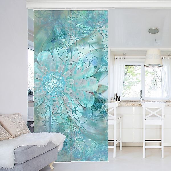 Bilderdepot24 Schiebegardine modern Flächenvorhang blickdicht Winterblumen, günstig online kaufen