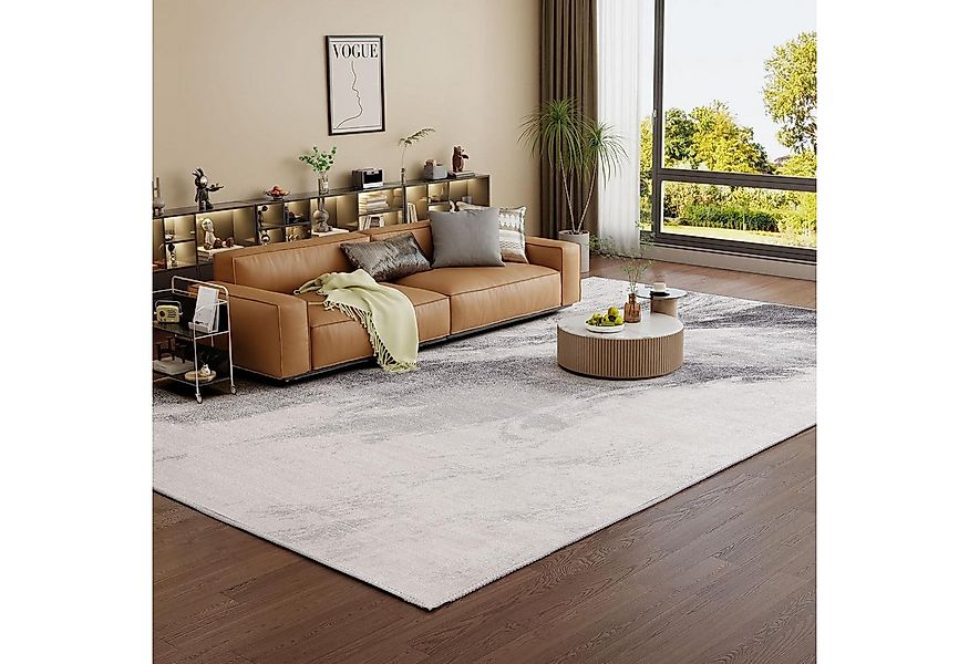 LuxusKollektion Designteppich Teppich Wohnzimmer Kurzflor Waschbar Hellgrau günstig online kaufen