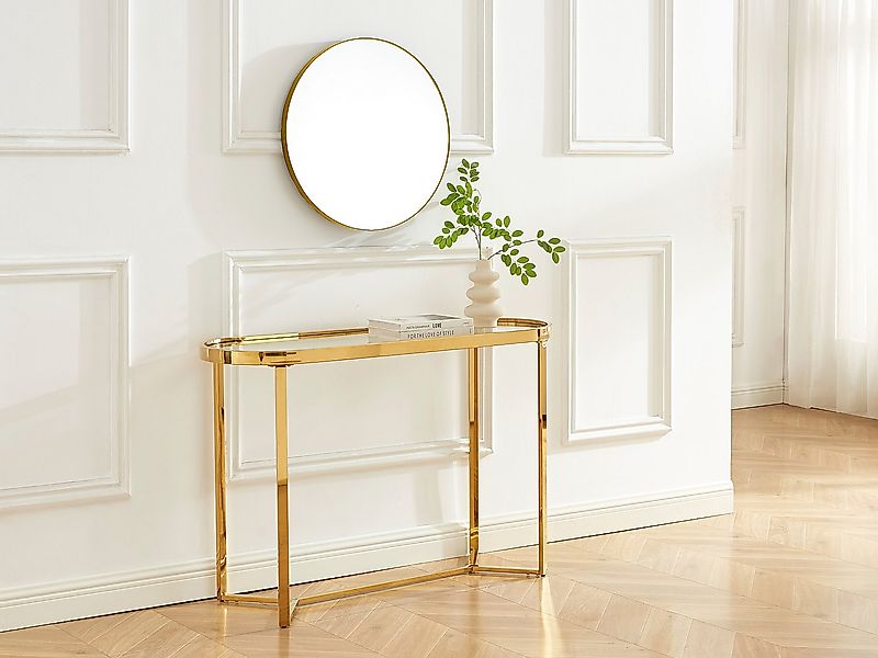 Wandkonsole - Sicherheitsglas & rostfreier Chromstahl - Transparent & Goldf günstig online kaufen