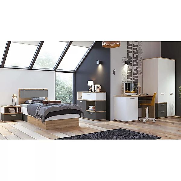 Jugendzimmer Komplett-Set TOMAR-129 mit Bett 90x200 cm in Eiche Nb. mit wei günstig online kaufen