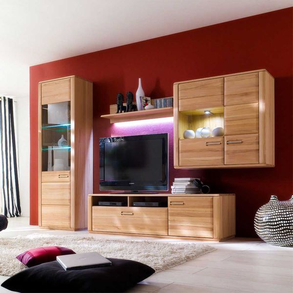 Schrankwand in Kernbuchefarben 300 cm breit (vierteilig) günstig online kaufen