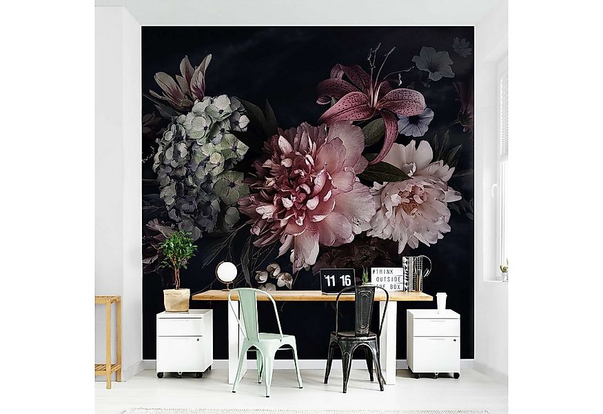 Bilderdepot24 Vliestapete Vintage Blumen Nebel Schwarz Natur Landhausstil M günstig online kaufen