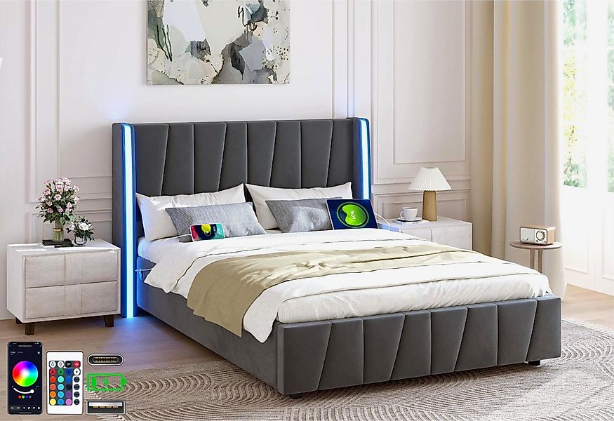 LVHOM Boxbett 140x200cm/160x200cm Trapez-Muster, Einzigartigen Design Bettg günstig online kaufen