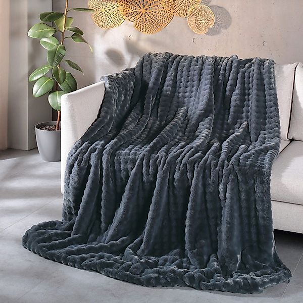 Felldecke kuschelige Wohndecke Webpelz Nerz Oprtik anthrazit 150x200 günstig online kaufen
