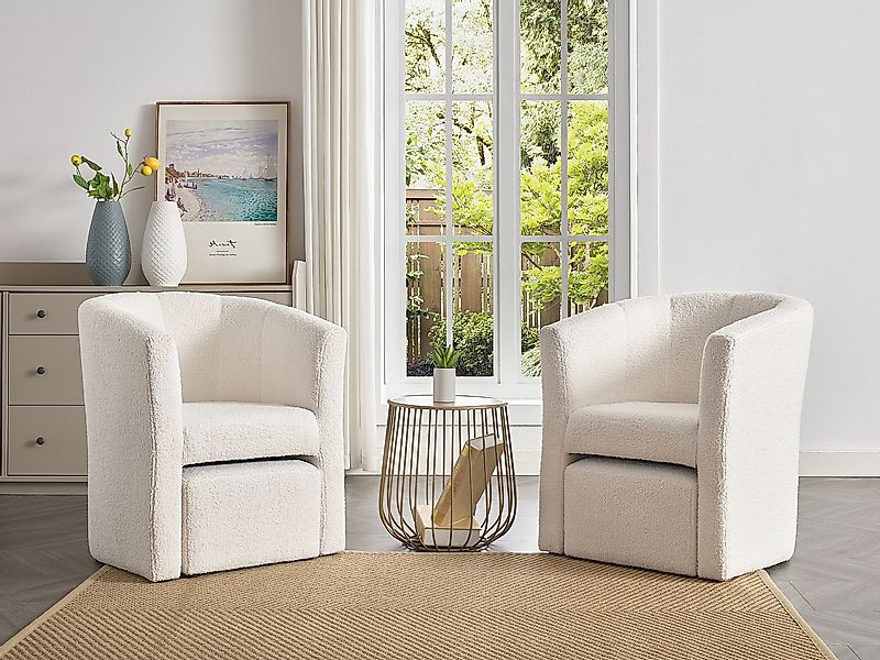 Lounge-Sessel & Hocker - Bouclé-Stoff - Weiß - JOVANA günstig online kaufen