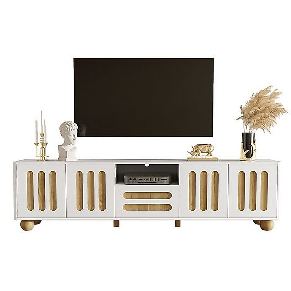 Gotagee TV-Schrank Moderner 180x40x47 cm Weiß Holzoptik 4 Türen 1 Schublade günstig online kaufen