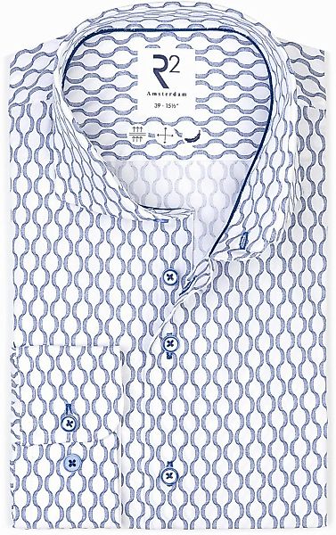 R2 Poplin Hemd Druck Blau - Größe 44 günstig online kaufen