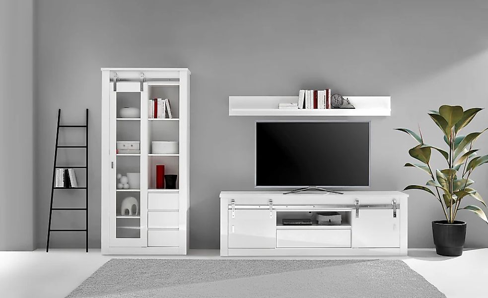 Home affaire Wohnwand "Daytona, moderne Anbauwand, Wohnzimmer-Set in Weiß H günstig online kaufen
