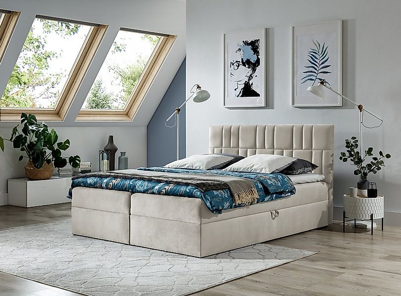 Fun Möbel Boxspringbett Boxspringbett Schlafzimmerbett CORTEZ in Stoff Beig günstig online kaufen