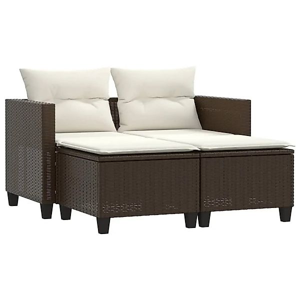 vidaXL Gartensofa 2-Sitzer mit Hockern Braun Poly Rattan 365792 günstig online kaufen