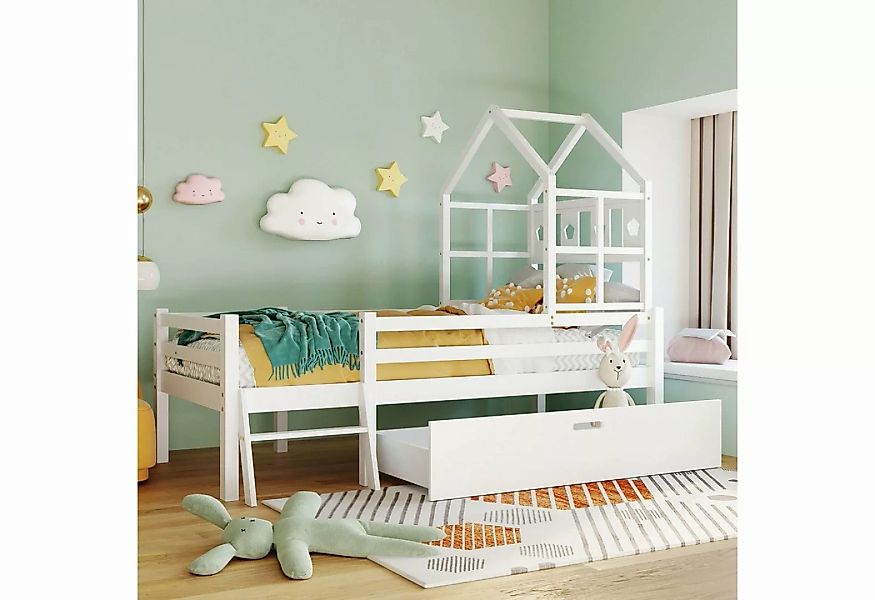 Celya Kinderbett 90x200cm Kinderbett mit Leiter und Schublade, Massivholz-H günstig online kaufen