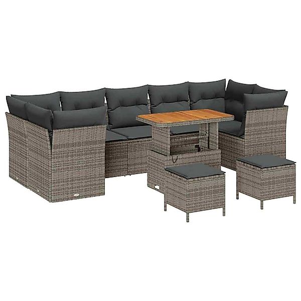 vidaXL Garten-Sofa-Set Höhenverstellbar 10-Tlg Grau Poly Rattan 3361473 günstig online kaufen
