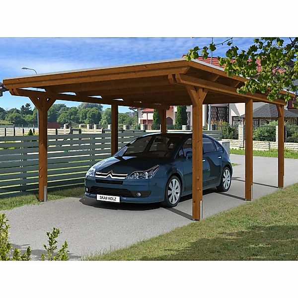 Skan Holz Carport Emsland 404 cm x 604 cm Nussbaum günstig online kaufen