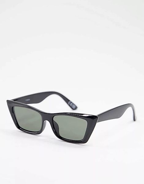 ASOS DESIGN – Schmale Cat-Eye-Sonnenbrille in glänzendem Schwarz günstig online kaufen