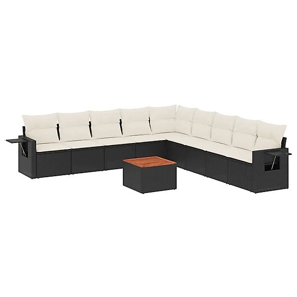 vidaXL 10-Tlg Garten-Sofagarnitur mit Kissen Schwarz Poly Rattan 3224607 günstig online kaufen