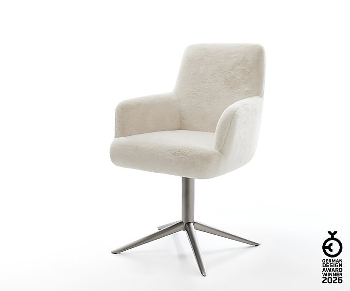 Drehstuhl Heira-Flex mit Armlehnen Plüsch Creme-Weiß Fußkreuz Graphit 360° günstig online kaufen