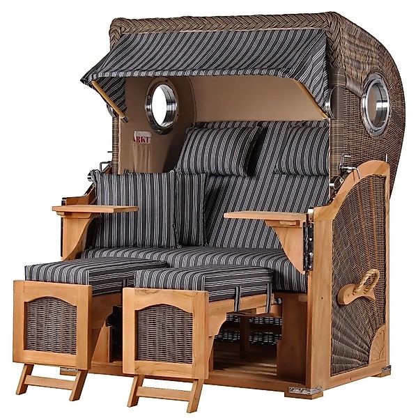 bene,iving Strandkorb Komplettset Ammersee Teak Bullauge PE Grau Modell 500 günstig online kaufen