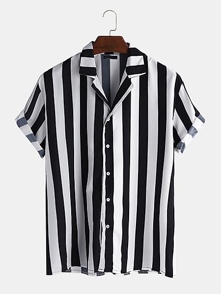 Herren gestreiftes Kurzarmhemd mit V-Ausschnitt günstig online kaufen