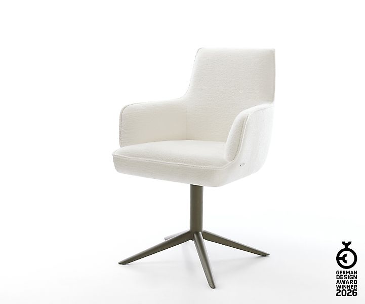 Drehstuhl Heira-Flex mit Armlehnen Bouclé Soft Beige Fußkreuz Effektfinish günstig online kaufen