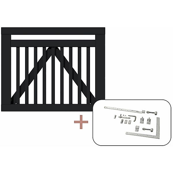 Einzeltor Linea Nadelholz Schwarz 100 cm x 80 cm günstig online kaufen