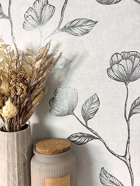 Newroom Vliestapete, Grau Tapete Floral Blumen günstig online kaufen