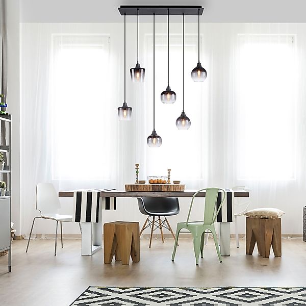 Just Light Pendelleuchte Zea 6-flammig 60 cm bis 120 cm x 28 cm Schwarz günstig online kaufen