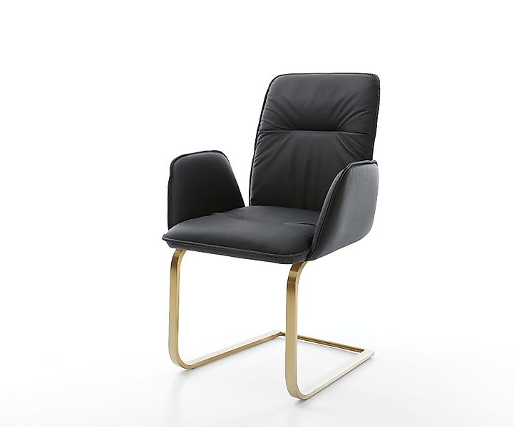 Freischwinger Vinja-Flex Echt-Leder Schwarz Freischwinger flach Gold günstig online kaufen