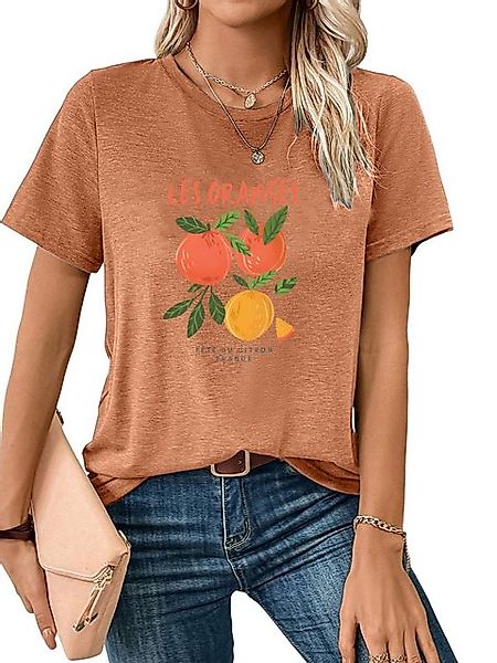PYL Kurzarmbluse Damen bequemes Sommer Kurzarmbluse Locker orange Print-Shi günstig online kaufen