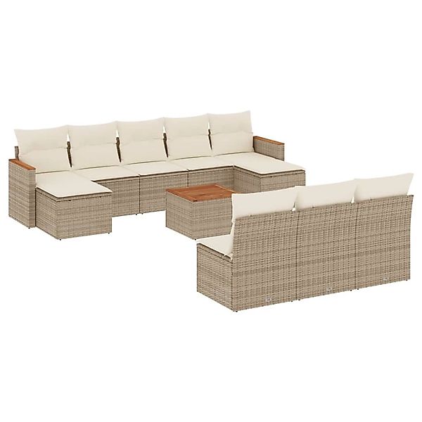 vidaXL 11-Tlg Garten-Sofagarnitur mit Kissen Beige Poly Rattan 3258796 günstig online kaufen