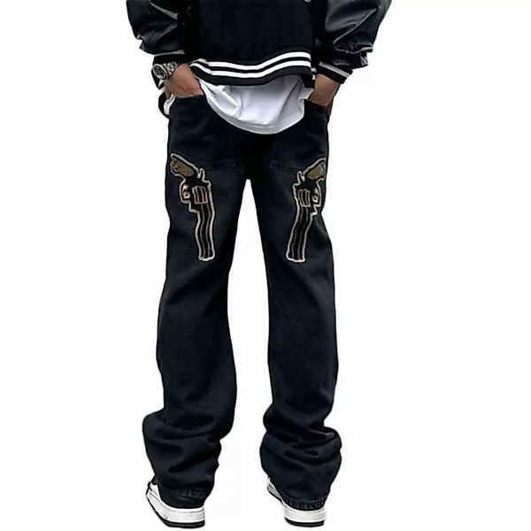 FIDDY Baukastenhose Herren Hip Hop Jeans Loose Straight Washed Jeans Lässig günstig online kaufen