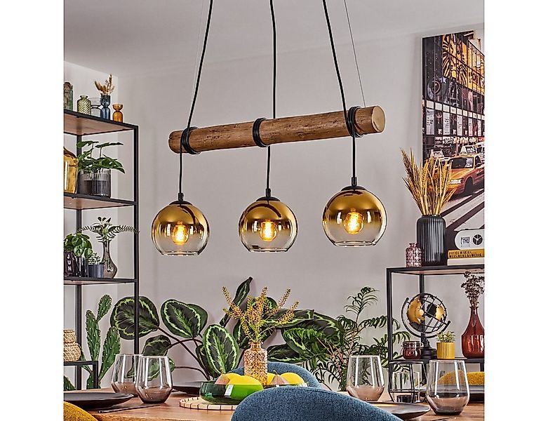 hofstein Pendelleuchte Hängelampe aus Metall/Holz/Glas in Schwarz/Natur-/Go günstig online kaufen