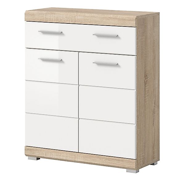 Inn.Furn Badezimmer Kommode in Weiß Hochglanz und Eiche 74 x 88 cm Mambo günstig online kaufen