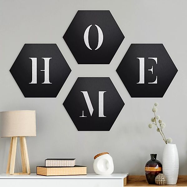 4-teiliges Hexagon-Alu-Dibond Bild Buchstaben HOME Weiß Set II günstig online kaufen