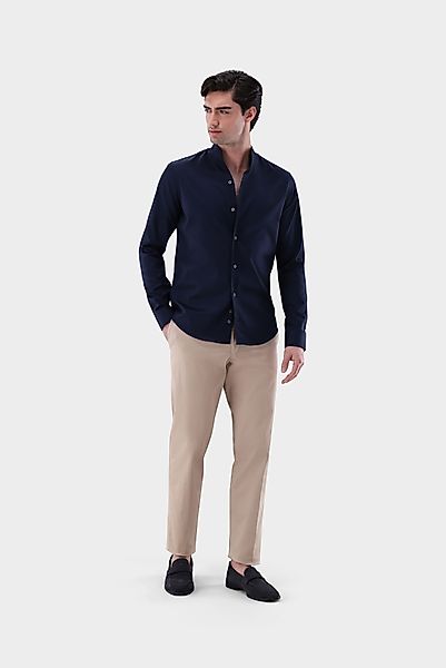 Stehkragenhemd aus bügelfreiem Twill Gewebe günstig online kaufen