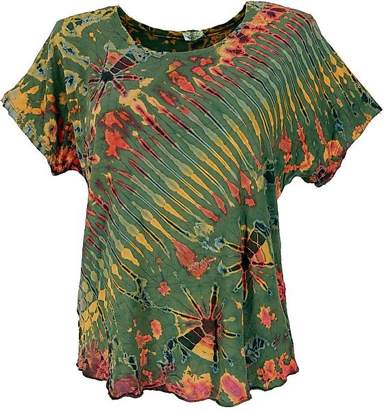 Guru-Shop T-Shirt Batik T-Shirt, Tie Dye Blusentop - olivgrün Festival, Eth günstig online kaufen