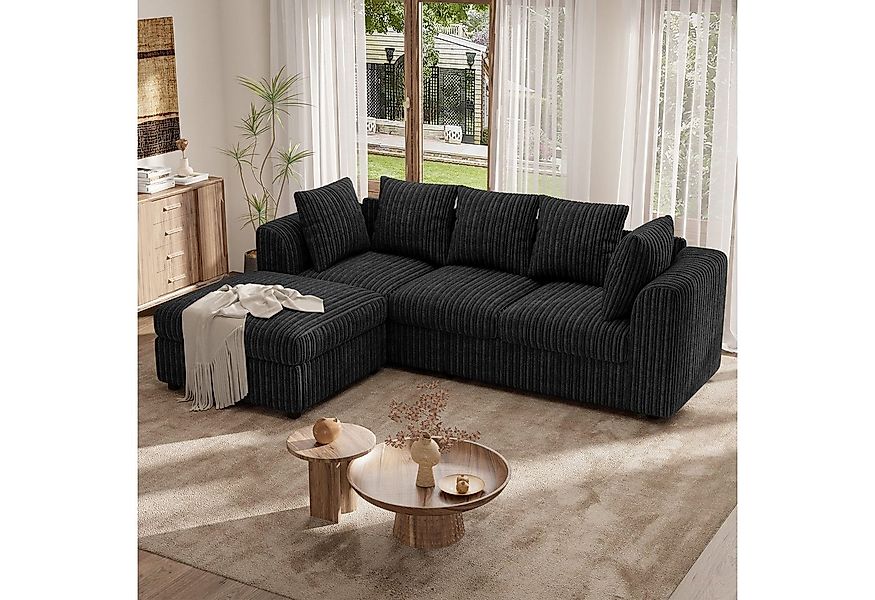 HawthyHome Ecksofa mit Hocker & 5 Zierkissen Federkern, Moderne L-Form Sofa günstig online kaufen