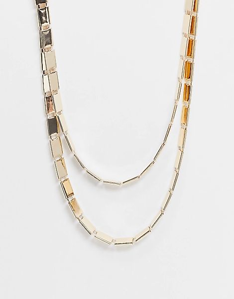 ASOS DESIGN – Mehrreihige, goldene Halskette mit Plättchen-Goldfarben günstig online kaufen