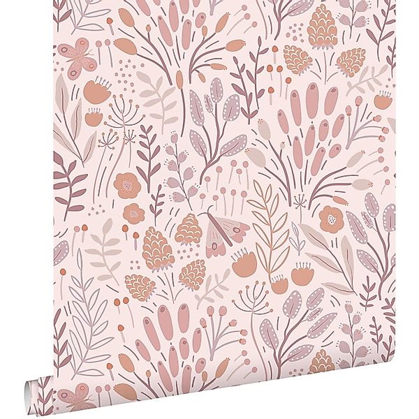 ESTAhome Tapete Blätter und Blumen Violett und Terrakotta 50 x 900 cm günstig online kaufen