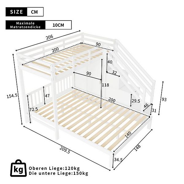 Ulife Etagenbett Platzsparendes Hochbett mit Garderobe Treppe und Kleidersc günstig online kaufen