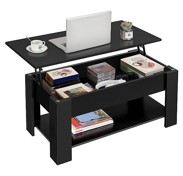 Yaheetech Couchtisch Höhenverstellbarer Kaffeetisch mit Verstecktem Staurau günstig online kaufen