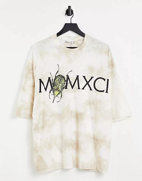 ASOS DESIGN – Oversize T-Shirt in verwaschenem Beige mit römischem Ziffernp günstig online kaufen