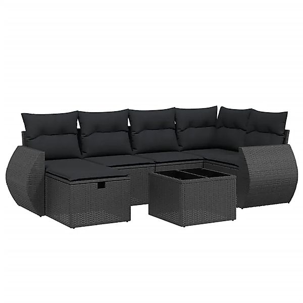 vidaXL 7-Tlg Garten-Sofagarnitur mit Kissen Schwarz Poly Rattan 3264111 günstig online kaufen
