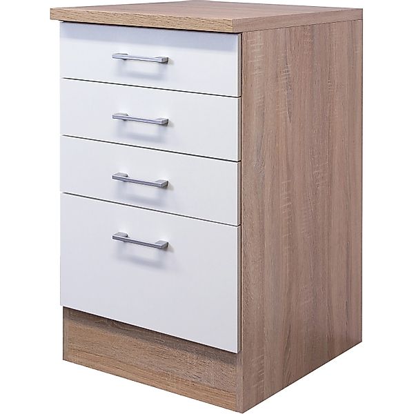 Flex-Well Classic Küchen-Schubkastenschrank Florida 50 cm Weiß-Sonoma Eiche günstig online kaufen