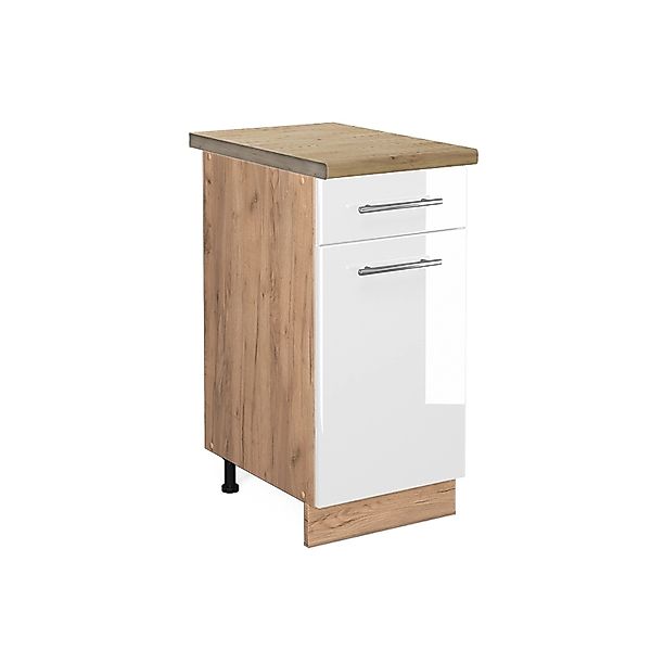 Vicco Küchenunterschrank Fame-Line Weiß Hochglanz/Goldkraft Eiche 40 cm AP günstig online kaufen