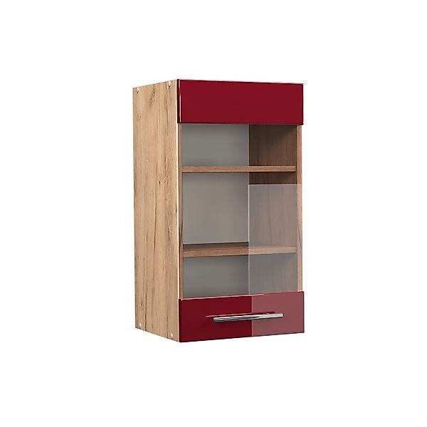 Vicco Küchenglasschrank Fame-Line Bordeaux Hochglanz/Goldkraft Eiche 40 cm günstig online kaufen